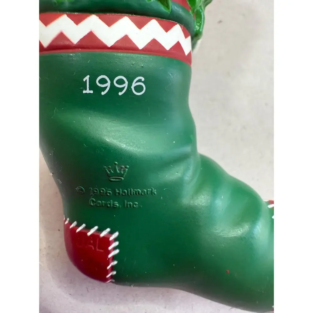 1996 Hallmark Christmas Stocking Ornament, Santa Face, Vintage Holiday Decor